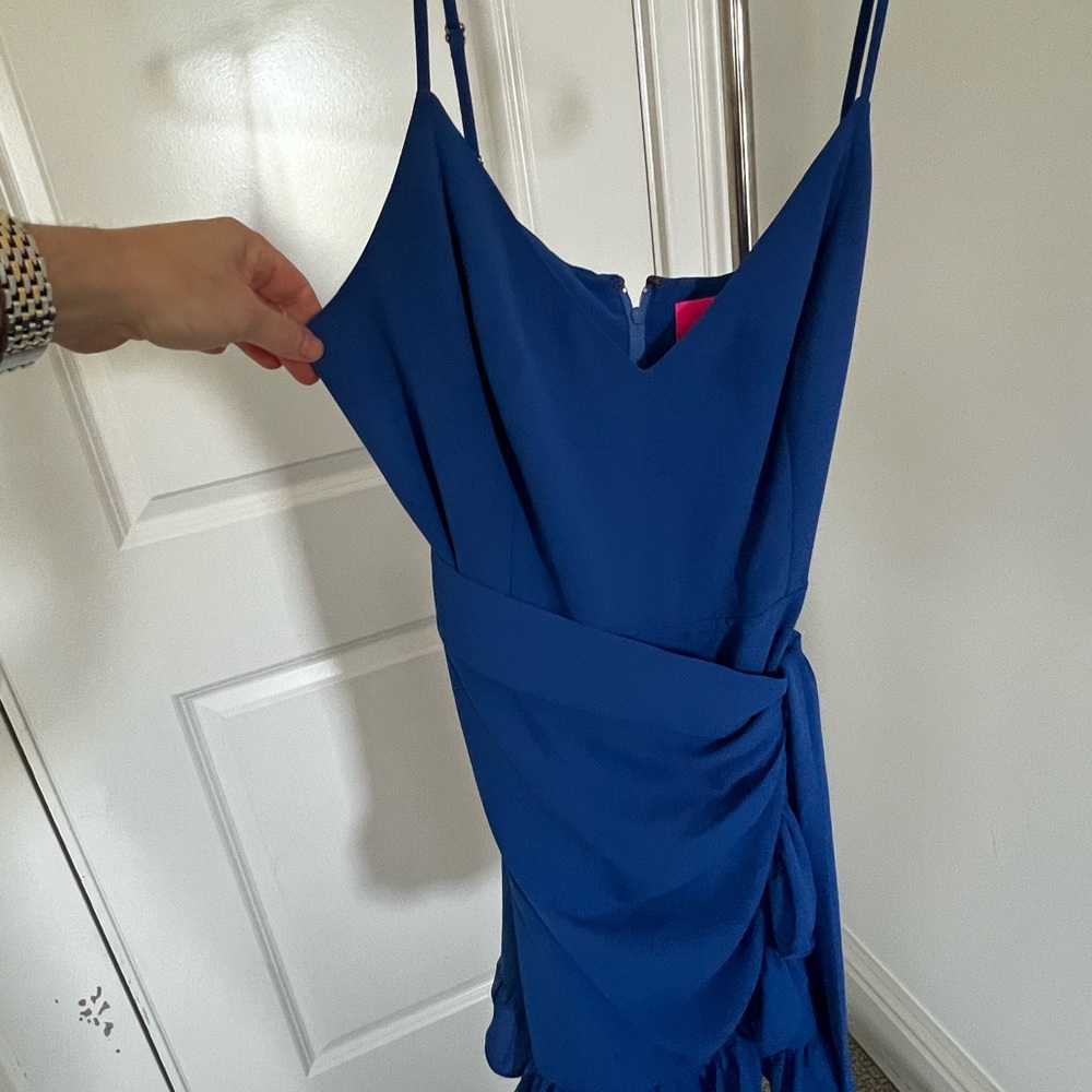 Lilly Pulitzer Royal Blue Mini Dress Alisa ruffled wrapped dress